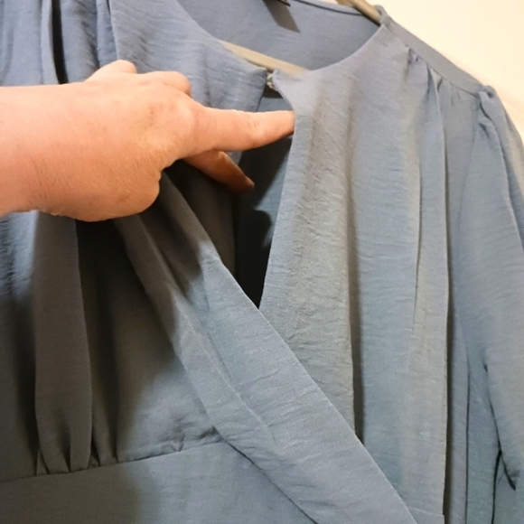 Smoke Blue Gauzy Maxi Dress Elastic Waist Dress - Picture 5 of 10